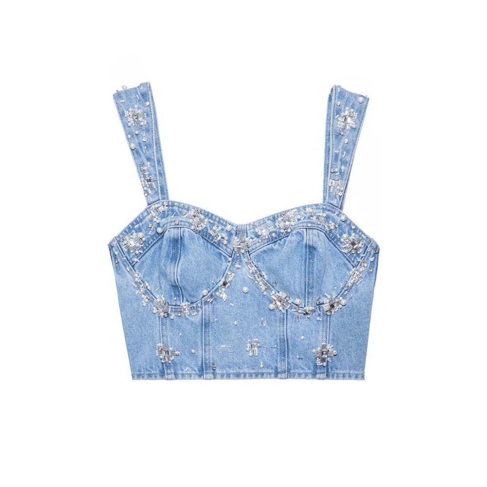 PatBo Hand-beaded Denim Top NWT - Picture 6 of 16